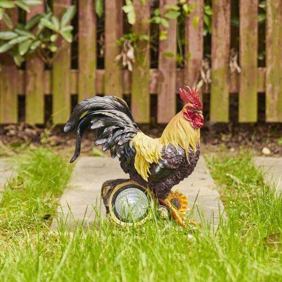 Glitzhome Glitzhome 13.75"H Resin Solar Powered Vibrant Rooster Garden Statue