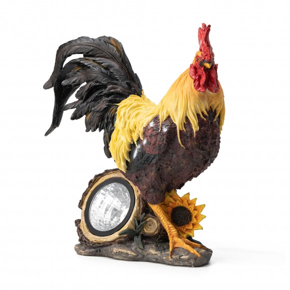 glitzhome Glitzhome 13.75"H Resin Solar Powered Vibrant Rooster Garden Statue