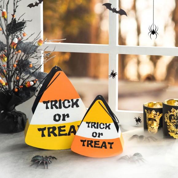 Glitzhome Glitzhome 13.75"H Set Of 2 Halloween Metal Cutout Candy Corn Bucket