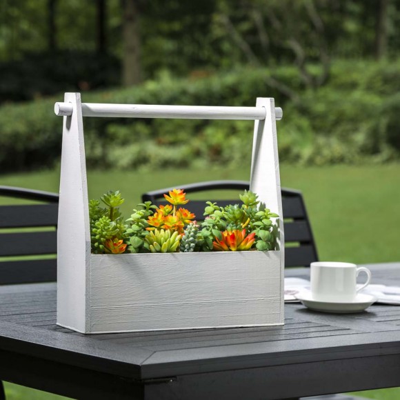 Glitzhome Glitzhome 13.75"H Succulent Plants In Handled Wooden Box