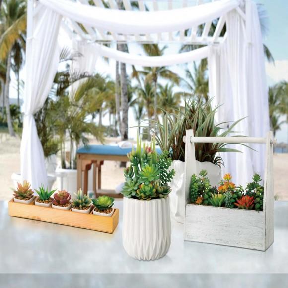 Glitzhome Glitzhome 13.75"H Succulent Plants In Handled Wooden Box