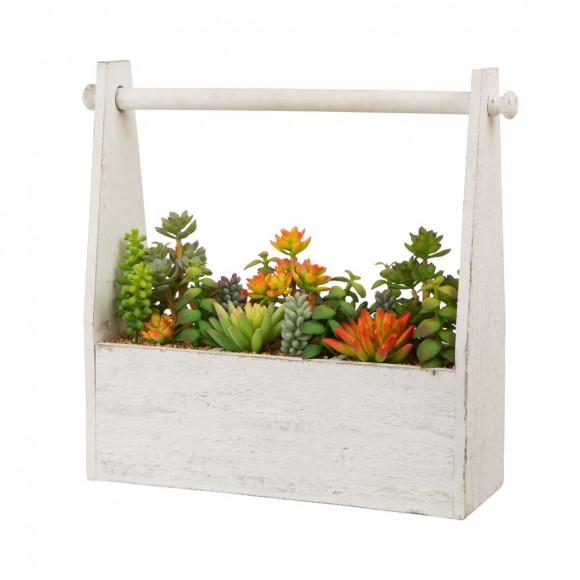 glitzhome Glitzhome 13.75"H Succulent Plants in Handled Wooden Box
