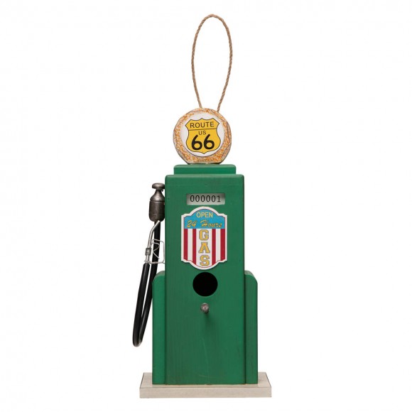 Glitzhome Glitzhome 13.75"H Wood Green Gas Pump Birdhouse