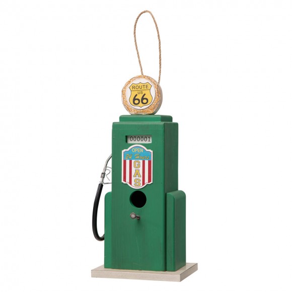 glitzhome Glitzhome 13.75"H Wood Green Gas Pump Birdhouse