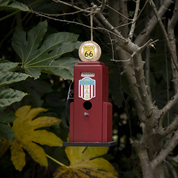 Glitzhome Glitzhome 13.75"H Wood Red Gas Pump Birdhouse