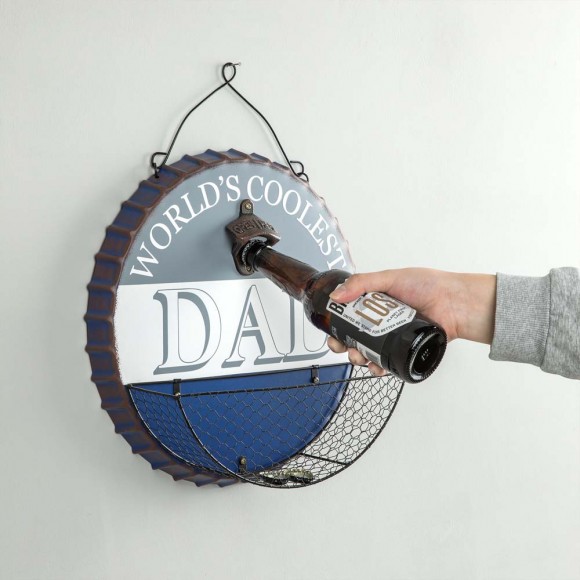 Glitzhome Glitzhome 13"D Father's Day Metal Bottle Cap Wall Sign & Organizer With A Bottle Opener