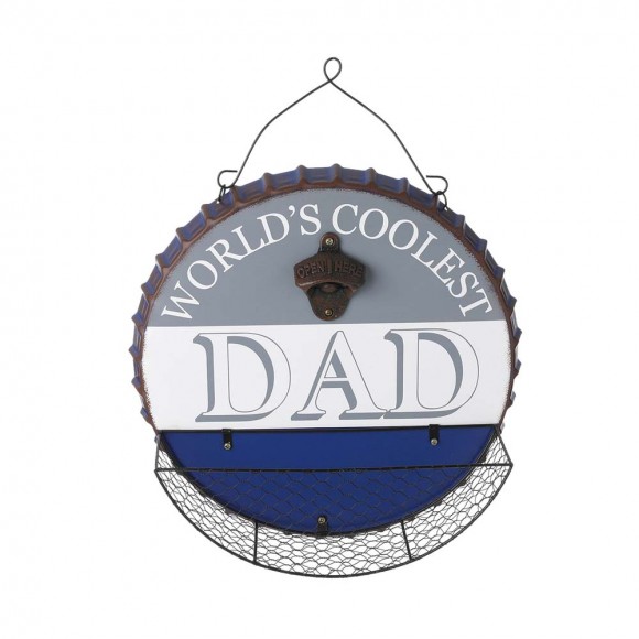 glitzhome Glitzhome 13"D Father's Day Metal Bottle Cap Wall Sign & Organizer with A Bottle Opener