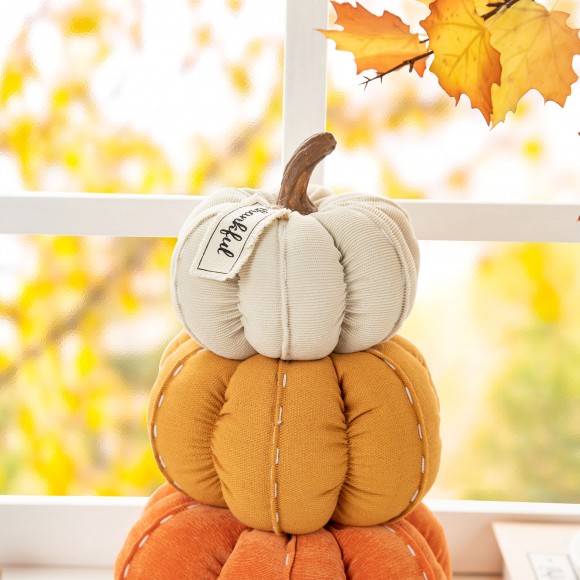 Glitzhome Glitzhome 13"H Fall Stacked Fabric Pumpkin