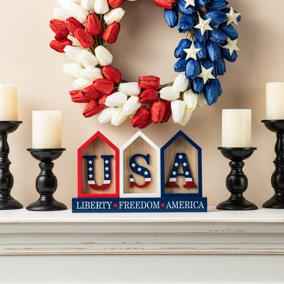 Glitzhome Glitzhome 13"L Patriotic Americana Wooden House-shaped Table Decor
