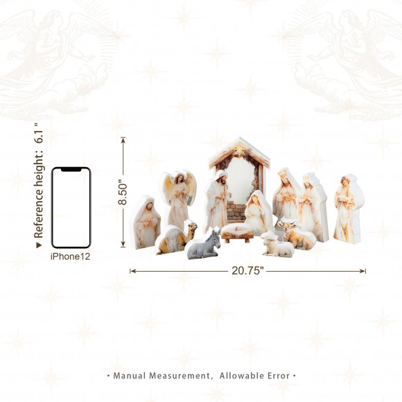 Glitzhome Glitzhome 13pcs Christmas Wooden & Epoxy Resin Nativity Figurine Set