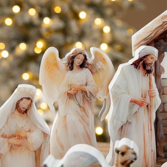 Glitzhome Glitzhome 13pcs Christmas Wooden & Epoxy Resin Nativity Figurine Set