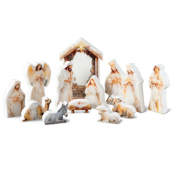 glitzhome Glitzhome 13pcs Christmas Wooden & Epoxy Resin Nativity Figurine Set