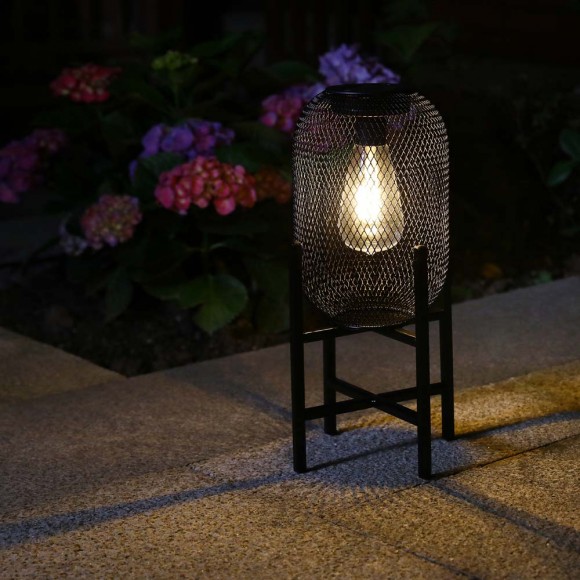Glitzhome Glitzhome 14.25"H Black Metal Mesh Solar Powered Outdoor Lantern With Stand