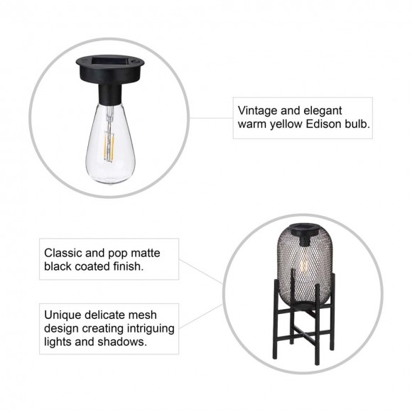 Glitzhome Glitzhome 14.25"H Black Metal Mesh Solar Powered Outdoor Lantern With Stand