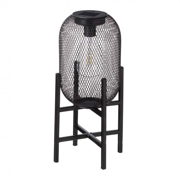 glitzhome Glitzhome 14.25"H Black Metal Mesh Solar Powered Outdoor Lantern with Stand