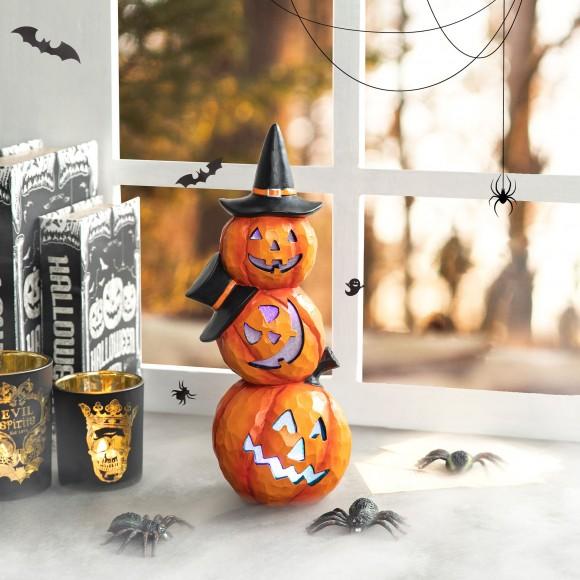 Glitzhome Glitzhome 14.25"H Halloween Lighted Stacked Resin Pumpkin Table Decor