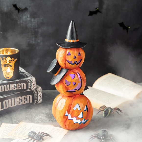 Glitzhome Glitzhome 14.25"H Halloween Lighted Stacked Resin Pumpkin Table Decor