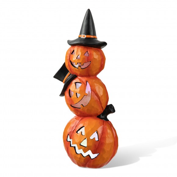 glitzhome Glitzhome 14.25"H Halloween Lighted Stacked Resin Pumpkin Table Decor