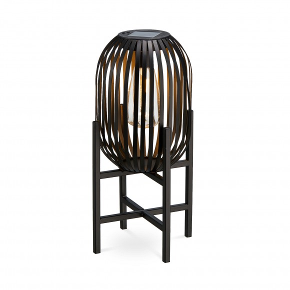 glitzhome Glitzhome 14.25"H Slim-shaped Black Metal Stripes Solar Powered Edison Bulb Slim Outdoor Lantern with Stand (KD)