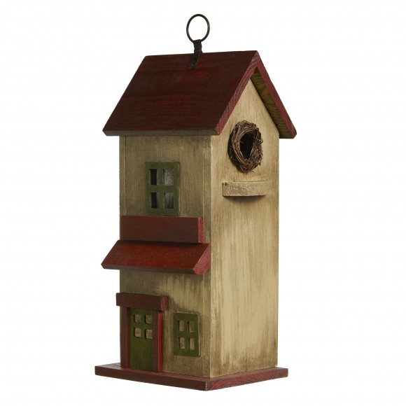 Glitzhome Glitzhome 14.25"H Washed Yellow Distressed Solid Wood Cottage Decorative Outdoor Garden Birdhouse