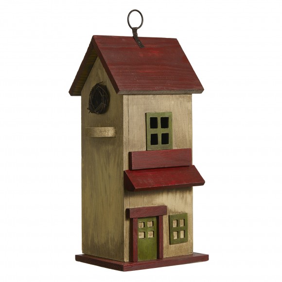 glitzhome Glitzhome 14.25"H Washed Yellow Distressed Solid Wood Cottage Decorative Outdoor Garden Birdhouse