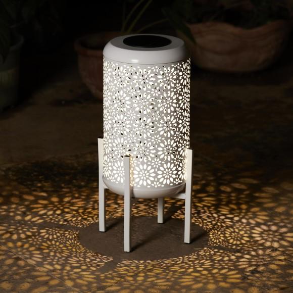 Glitzhome Glitzhome 14.25"H White Metal Cutout Flower Pattern Solar Powered LED Outdoor Lantern With Stand