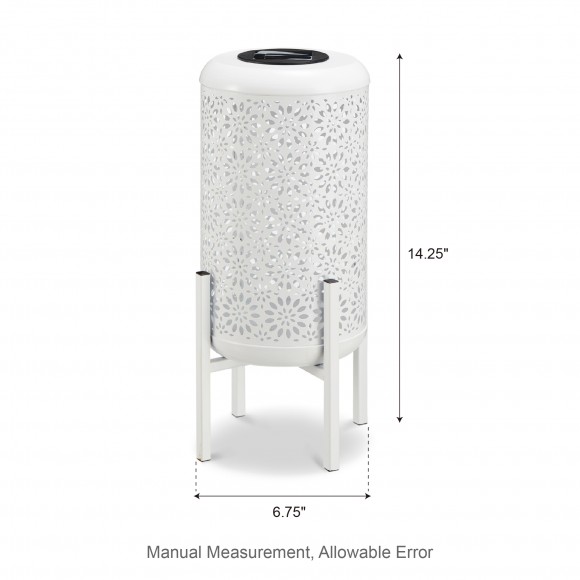 Glitzhome Glitzhome 14.25"H White Metal Cutout Flower Pattern Solar Powered LED Outdoor Lantern With Stand