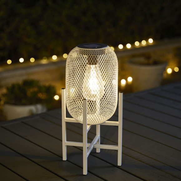 Glitzhome Glitzhome 14.25"H White Metal Mesh Solar Powered Outdoor Lantern With Stand