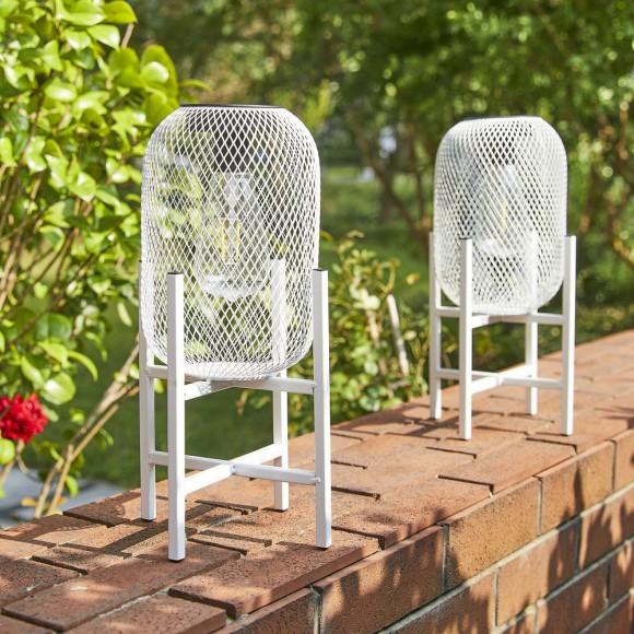 Glitzhome Glitzhome 14.25"H White Metal Mesh Solar Powered Outdoor Lantern With Stand
