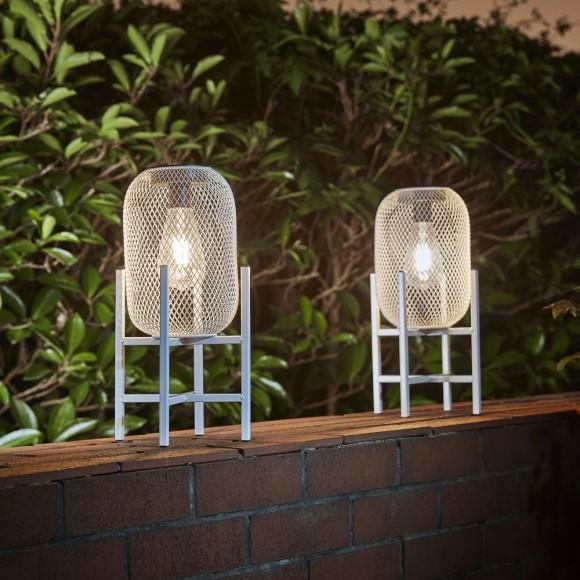 Glitzhome Glitzhome 14.25"H White Metal Mesh Solar Powered Outdoor Lantern With Stand Set Of 2