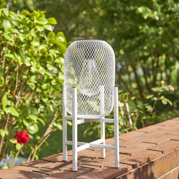 Glitzhome Glitzhome 14.25"H White Metal Mesh Solar Powered Outdoor Lantern With Stand Set Of 2