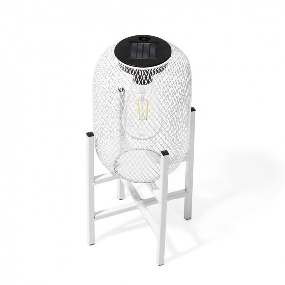 Glitzhome Glitzhome 14.25"H White Metal Mesh Solar Powered Outdoor Lantern With Stand Set Of 2