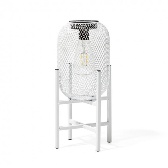 glitzhome Glitzhome 14.25"H White Metal Mesh Solar Powered Outdoor Lantern with Stand