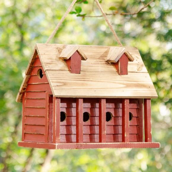 Glitzhome Glitzhome 14.25"L Oversized Retro Red Distressed Solid Wood Cottage Birdhouse With Natural Wood Roof
