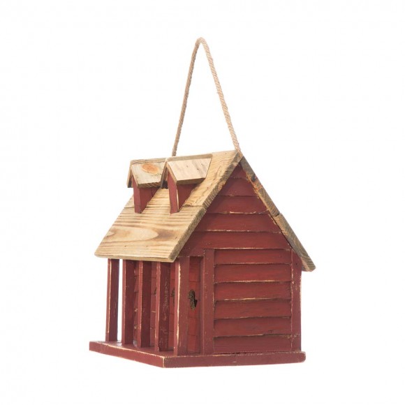Glitzhome Glitzhome 14.25"L Oversized Retro Red Distressed Solid Wood Cottage Birdhouse With Natural Wood Roof