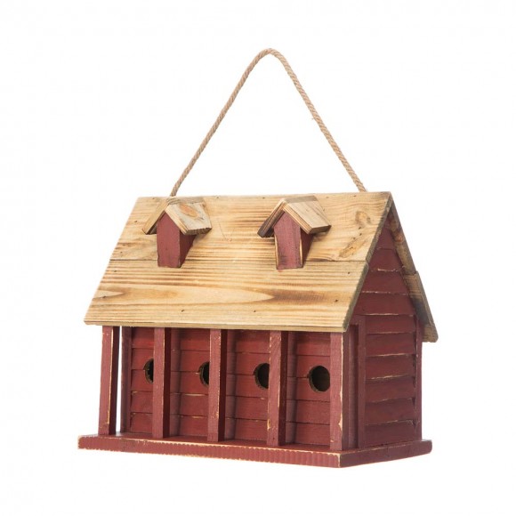 glitzhome Glitzhome 14.25"L Oversized Retro Red Distressed Solid Wood Cottage Birdhouse with Natural Wood Roof
