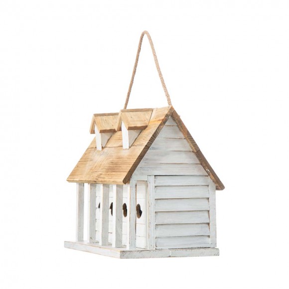 Glitzhome Glitzhome 14.25"L Oversized Washed White Distressed Solid Wood Cottage Birdhouse With Natural Wood Roof