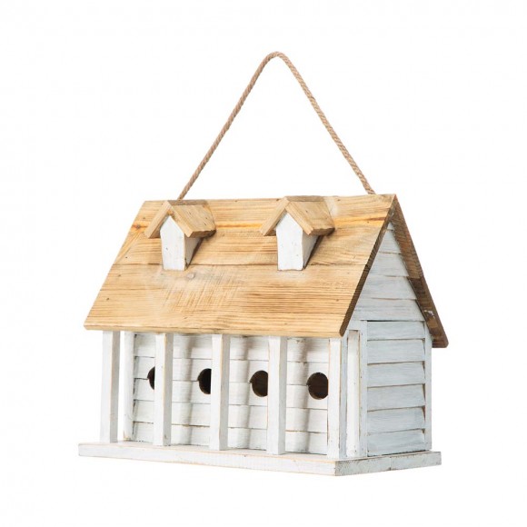 glitzhome Glitzhome 14.25"L Oversized Washed White Distressed Solid Wood Cottage Birdhouse with Natural Wood Roof