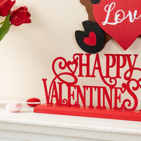 Glitzhome Glitzhome 14.25"L Valentine's Wooden & Metal HAPPY VALENTINE's DAY Table Decor