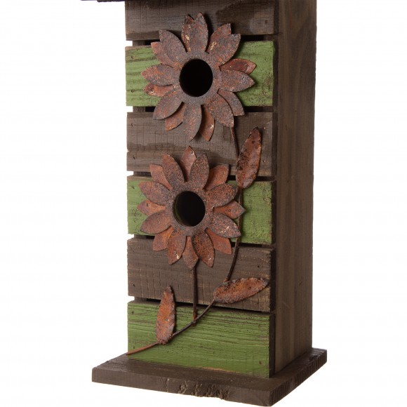 Glitzhome Glitzhome 14.45"H Hanging Two-Tiered Distressed Wooden Garden Bird House With Flowers
