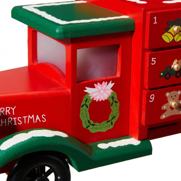 Glitzhome Glitzhome 14.5"L Wooden Christmas Truck Countdown Calendar With Drawer