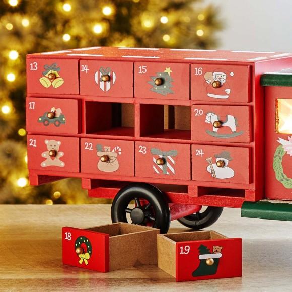 Glitzhome Glitzhome 14.5"L Wooden Christmas Truck Countdown Calendar With Drawer