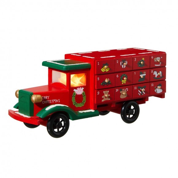 glitzhome Glitzhome 14.5"L Wooden Christmas Truck Countdown Calendar with Drawer