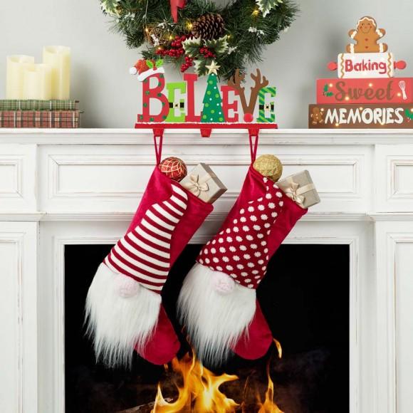 Glitzhome Glitzhome 14.5"L Wooden/Metal "BELIEVE" Christmas Stocking Holder