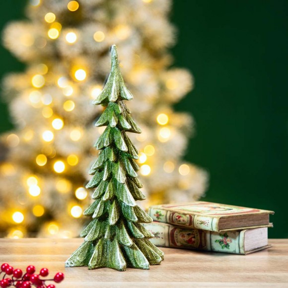 Glitzhome Glitzhome 14.75"H Green Resin Christmas Handcrafted Table Tree Décor