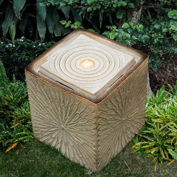 Glitzhome Glitzhome 14.75"H Sand Beige Embossed Pattern Cubic Ceramic Fountain With Pump And LED Light