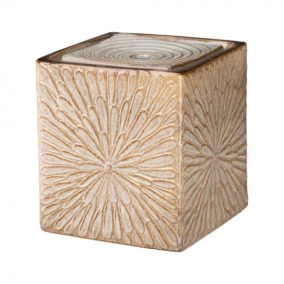 Glitzhome Glitzhome 14.75"H Sand Beige Embossed Pattern Cubic Ceramic Fountain With Pump And LED Light
