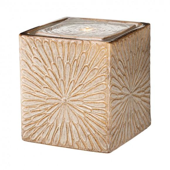 glitzhome Glitzhome 14.75"H Sand Beige Embossed Pattern Cubic Ceramic Fountain with Pump and LED Light