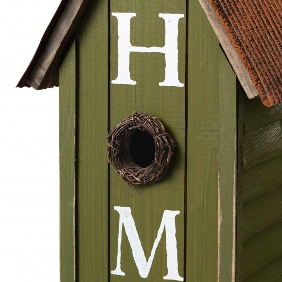 Glitzhome Glitzhome 14.75"H Washed Green Distressed Solid Wood "HOME" Inspiration Single Family Decorative Outdoor Garden Birdhouse