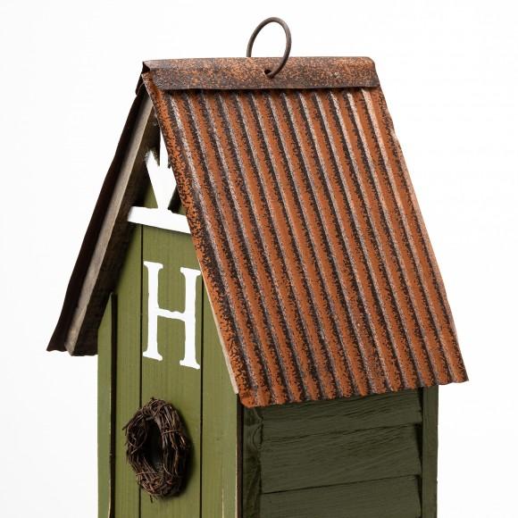 Glitzhome Glitzhome 14.75"H Washed Green Distressed Solid Wood "HOME" Inspiration Single Family Decorative Outdoor Garden Birdhouse